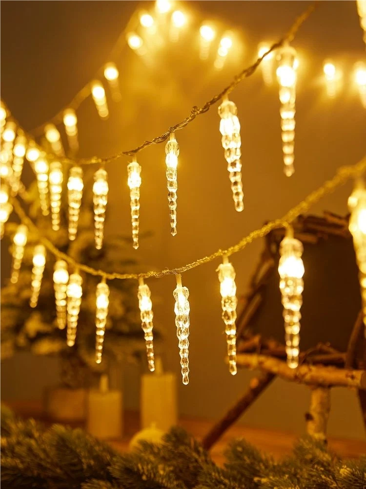 Christmas LED Icicle String Lights Warm White Multicolor White Battery Operated Fairy Lights Xmas Home Decoration