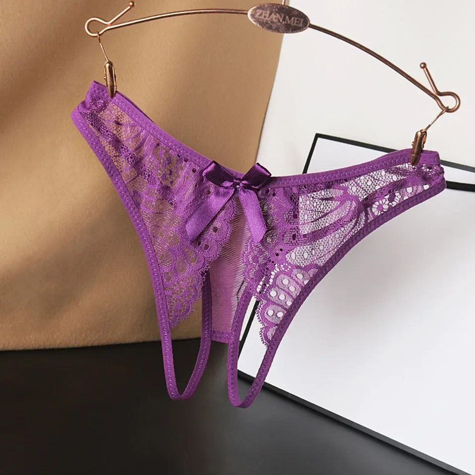 

French Romantic Female Sexy Panty Womens Sexy Open Crotch Lace Thong Panties Ladies Erotic Low Rise Briefs Lingerie Bragas Mujer