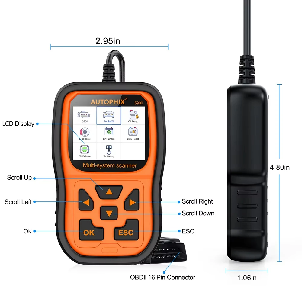 Autophix 5900 OBD2 Scanner Diagnostic Tool z wieloma językami Olej EPB ETC Reset Battery Reset Battery OBDII Tester dla BMW