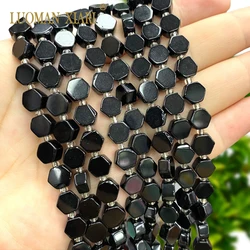 8-9mm Flat Hexagon Natural Stone Black Obsidian Loose Spacer Beads for Jewelry Making Diy Earrings Bracelet Charms Accessories