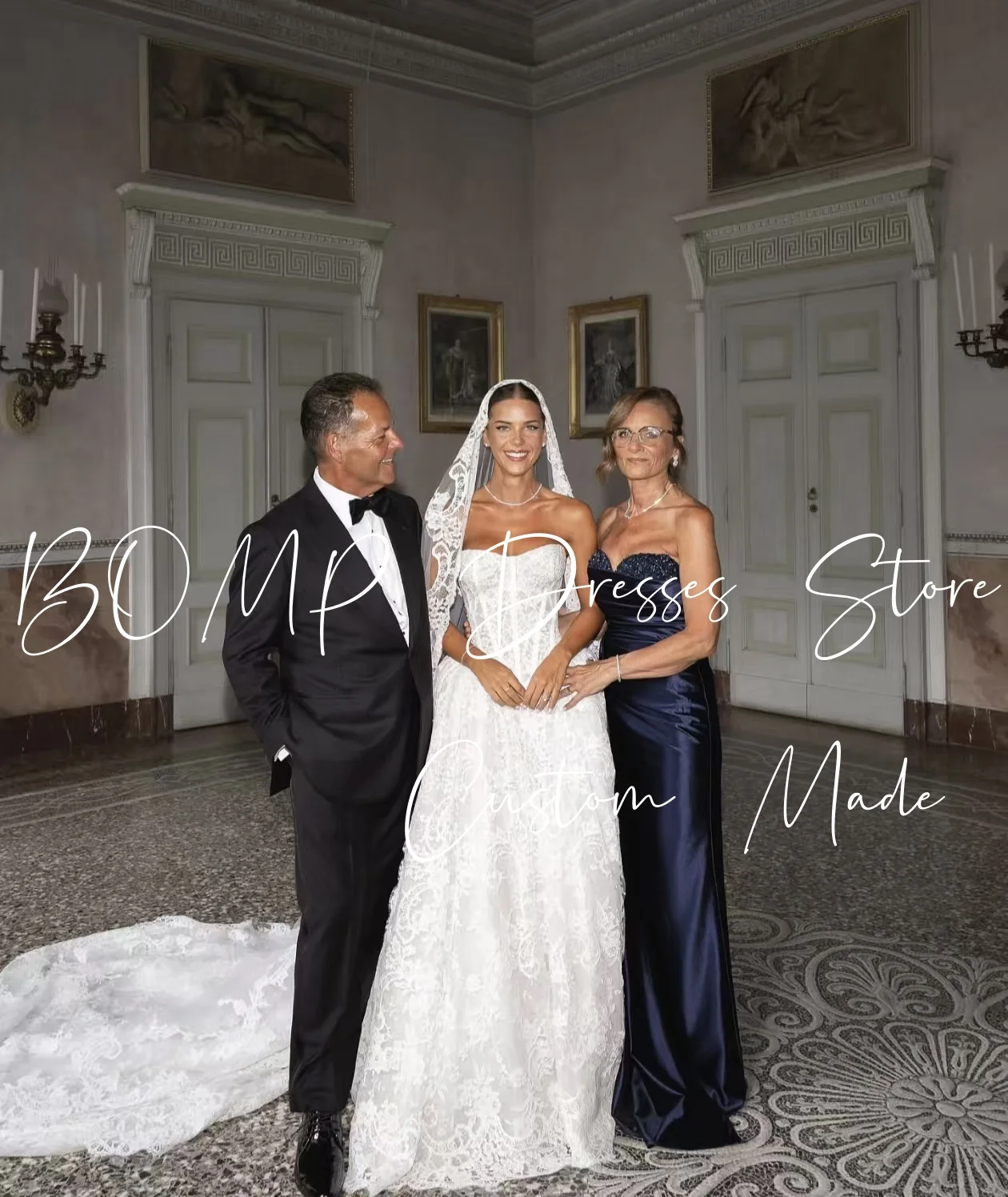 BOMP Princess White Lace Wedding Dress Strapless Corset A-Line Royal Train Bridal Gown Customized Luxury Vestido de novia