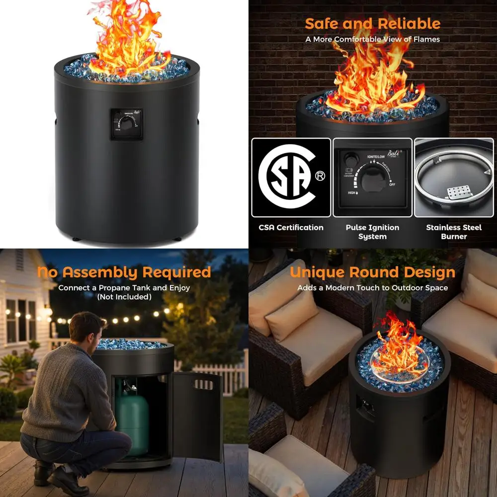 

Костра для уличного пропана, 50 000 БТЕ, 23-дюймовая круглая, черная, для использования в патио и саду