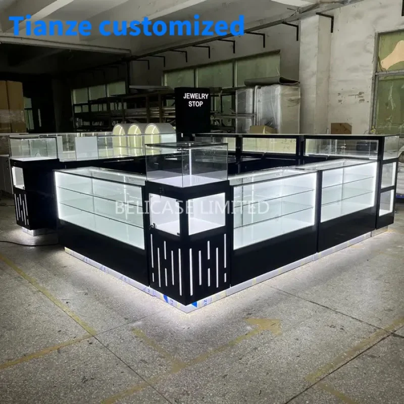 （customized）Elegant Custom Made Shop Mall Showroom Watches And Jewelry Kiosk Jewelry Display Cabinet Jewelry Display Showcase