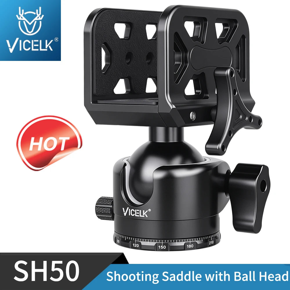 

VICELK Shooting Saddle with 50MM Ball Head Tripod Clamp Aluminum Alloy Panoramic for Target Practice, Hunting, Outdoor Shooting