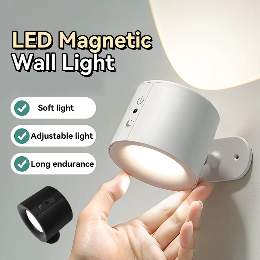 

LED Dual Head Wall Lamp Rechargeable Touch Wall Light 360° Rotation Wireless Remote Bedroom Ambient Spotlight Emergency Lighting