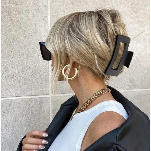 Imagen 2 del producto Pinzas para el pelo de tiburón esmeriladas simples, Color caramelo, antideslizantes, Clip de mandíbula cuadrado grande en forma de cruz para mujeres y niñas, cabello largo fino y grueso