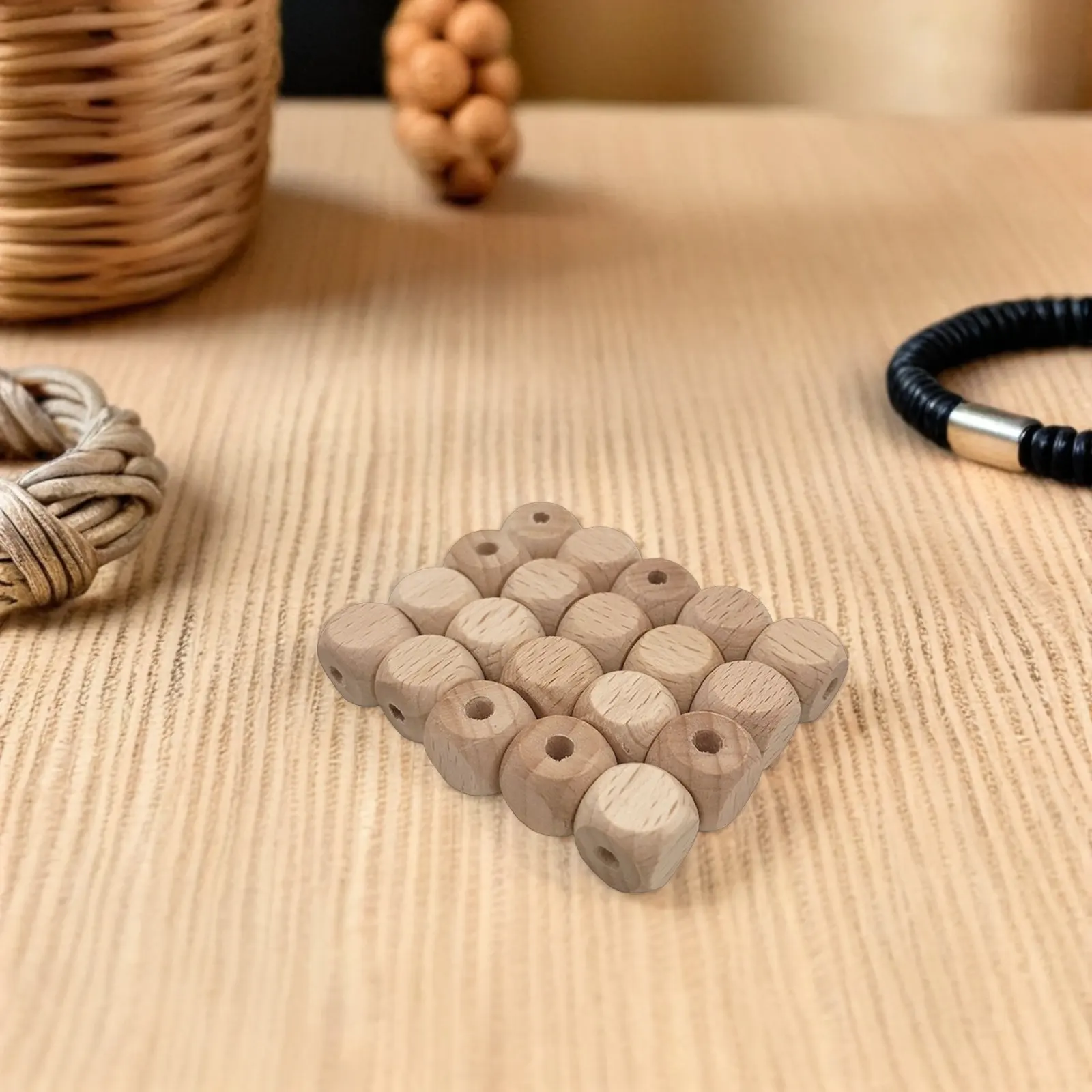 Natural Beech Wood Beads 12x12mm Square DIY Jewelry Making Kit for Bracelets, Necklaces & Crafts – 50pcs