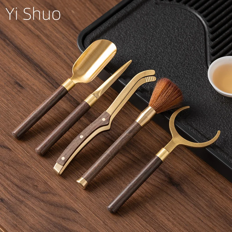

New Chinese Style Pure Brass Solid Wood Tea Clip Tea Ceremony Accessories Kung Fu Household Tea Set Accessories Tweezers
