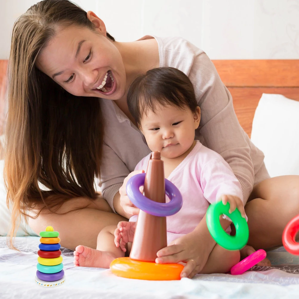 Anel colorido empilhador brinquedos educativos brinquedo do bebê plástico empilhamento jogo desenvolvimento cognitivo blocos de construção jogo seguro