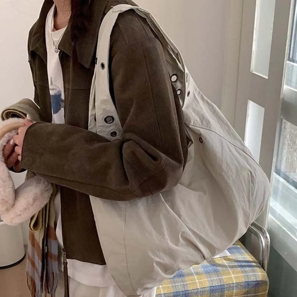 Large Capacity Eyelet Tote Vest Bag Anti-splash Water Commuting Pouch Solid Color Nylon Handbag Underarm Pouch Lightweight