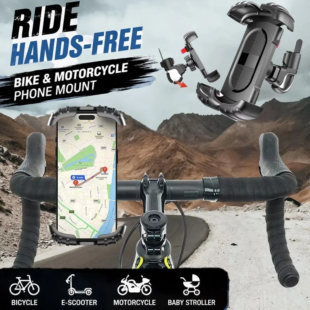 360° Rotatable Mobile Phone Mount Universal Stable Adjustable Motorcycle Phone Holder for Mountain Bikes Road Bikes Motorcycle