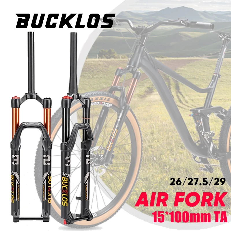 

BUCKLOS Bike Air Forks 26/27.5/29in MTB 15mm TA Suspension Fork Straight/Tapered Tube Manual Bike Forks Bicycling Accessories