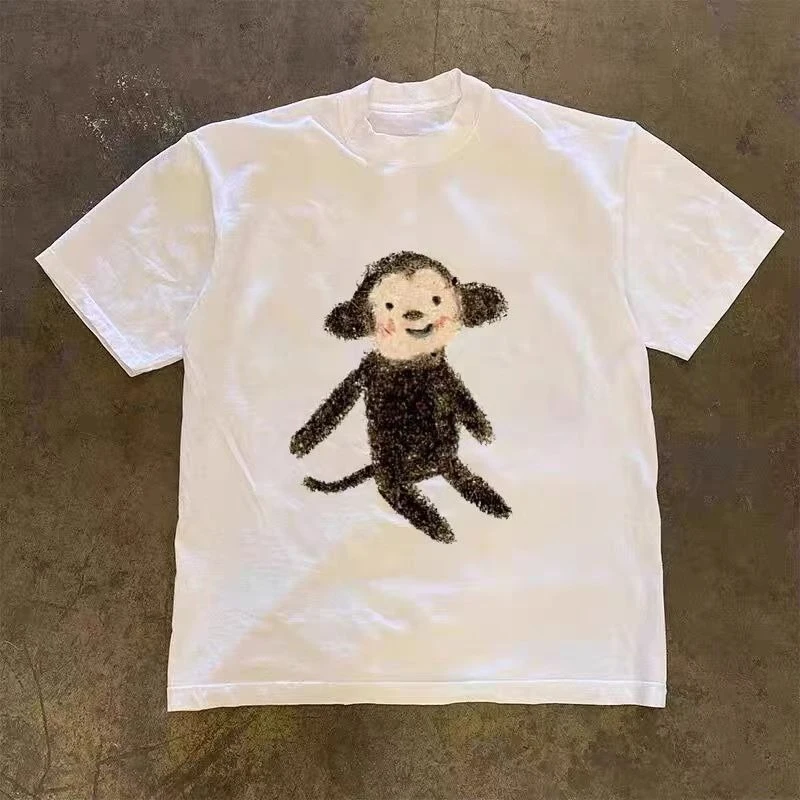 

Cartoon Monkey Trend Clothing Peripherals, Patterns, Prints Summer Luxury Brand Cotton Men's and Women's T-Shirts Short Sleeves