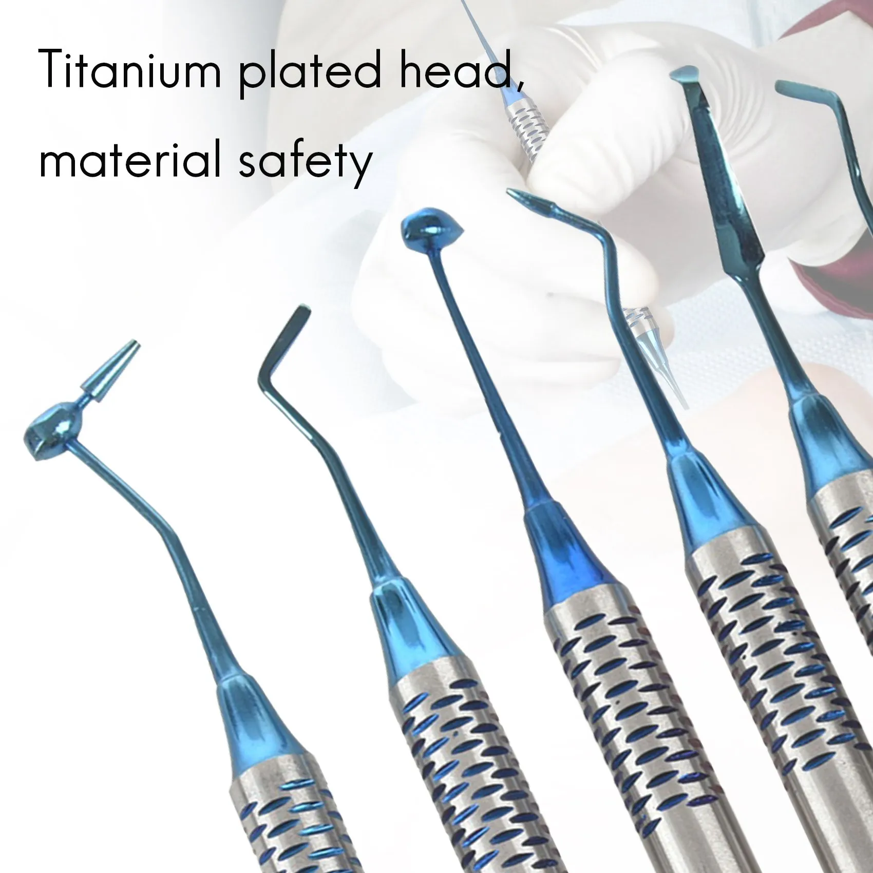 6Pcs Composite Resin Filling Spatula Plated Head Resin Filler Set Thick Handle Restoration Set Instrument(Blue)