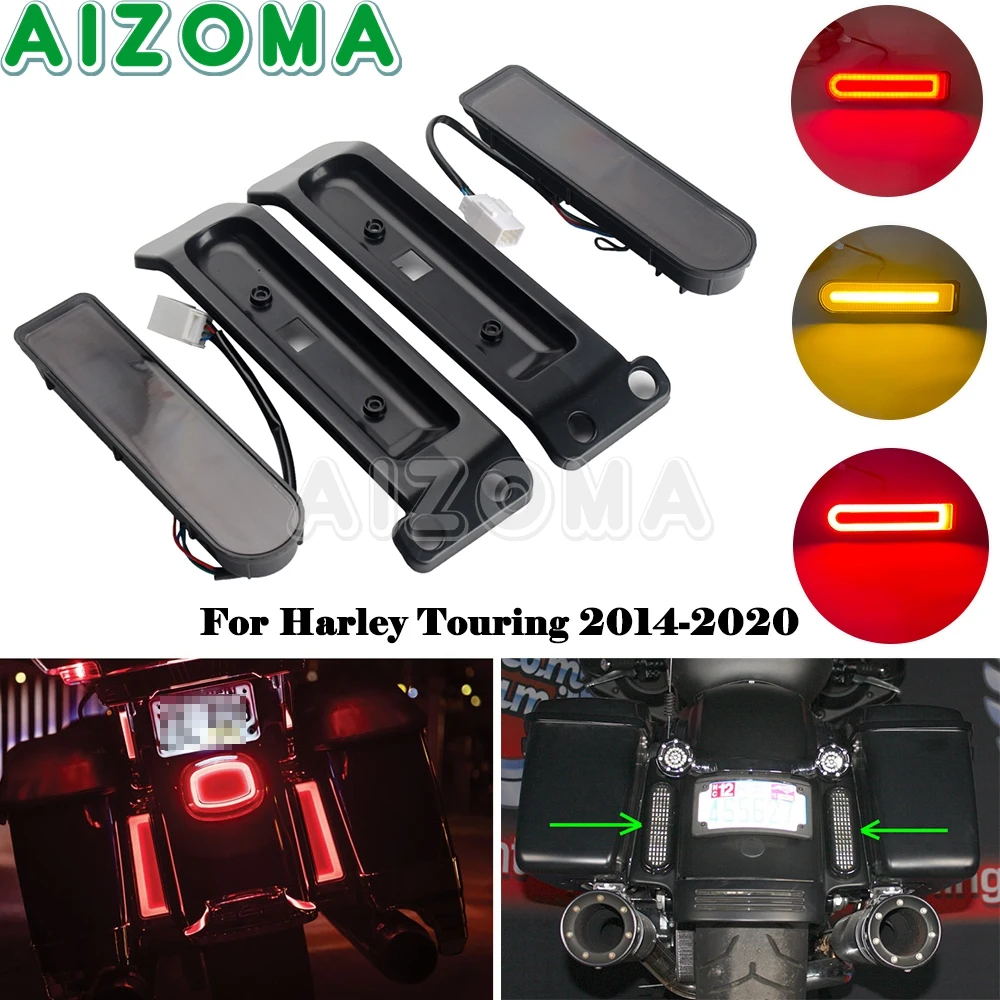 Motorcycle Rear Fender LED Insert Saddlebag Filler Lights For Harley Touring Road King Electra Street Glide Ultra Limited 14-20