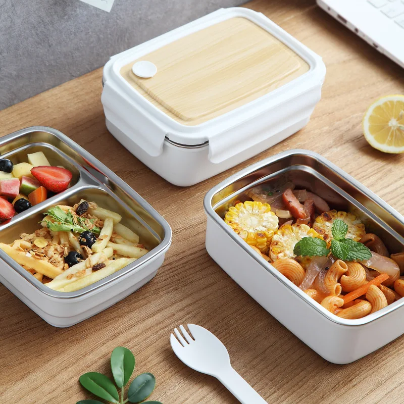 

Log Style Lunch Box Stainless Steel Portable Bento Box Double Layer Insulated Light Food Container Japanese Wood Grain Bento Box