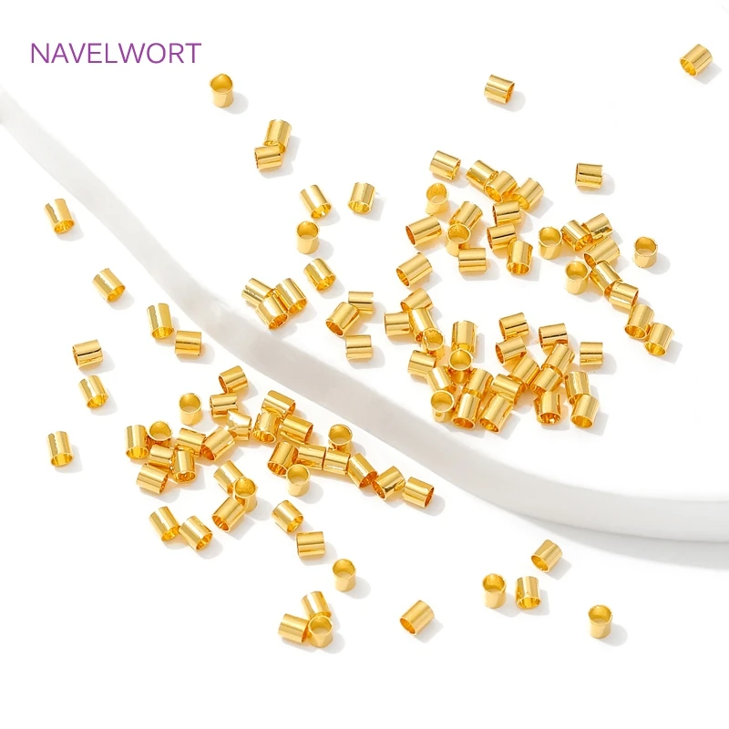 100/200pcs 18K Gold Plated Brass 2mm Tube Crimp End Beads Stopper Spacer Beads For DIY Bracelet Jewelry Making Accessories image 3