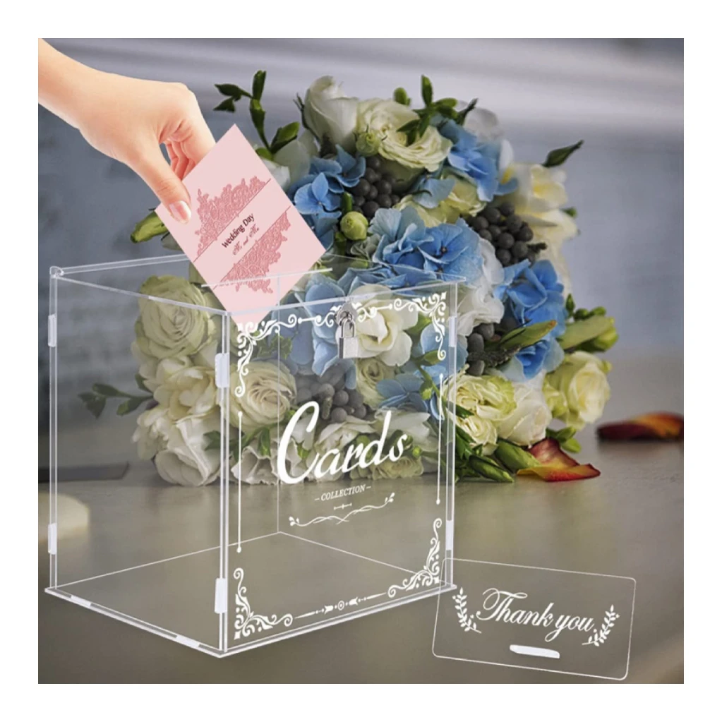 

Custom Clear Acrylic Wedding Card Box With Lock Slot Removable Decorative Box Wedding Gift Box