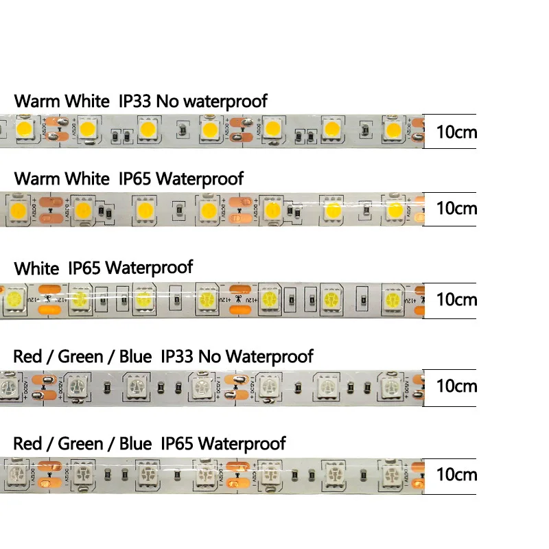 Tira de luces LED RGB 5050, cinta Flexible de color blanco cálido, 3000k, blanco Natural, 4000k, 6000k, rojo, verde, azul, amarillo, resistente al agua IP65, 5m, 60 LED