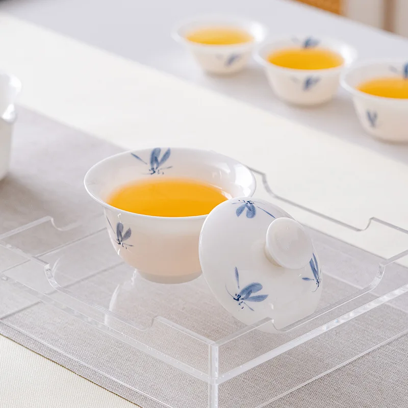 Dehua White Porcelain Sheep Fat Jade Travel Outdoor Portable Car-mounted Outing Kung Fu Tea Set Storage Bag