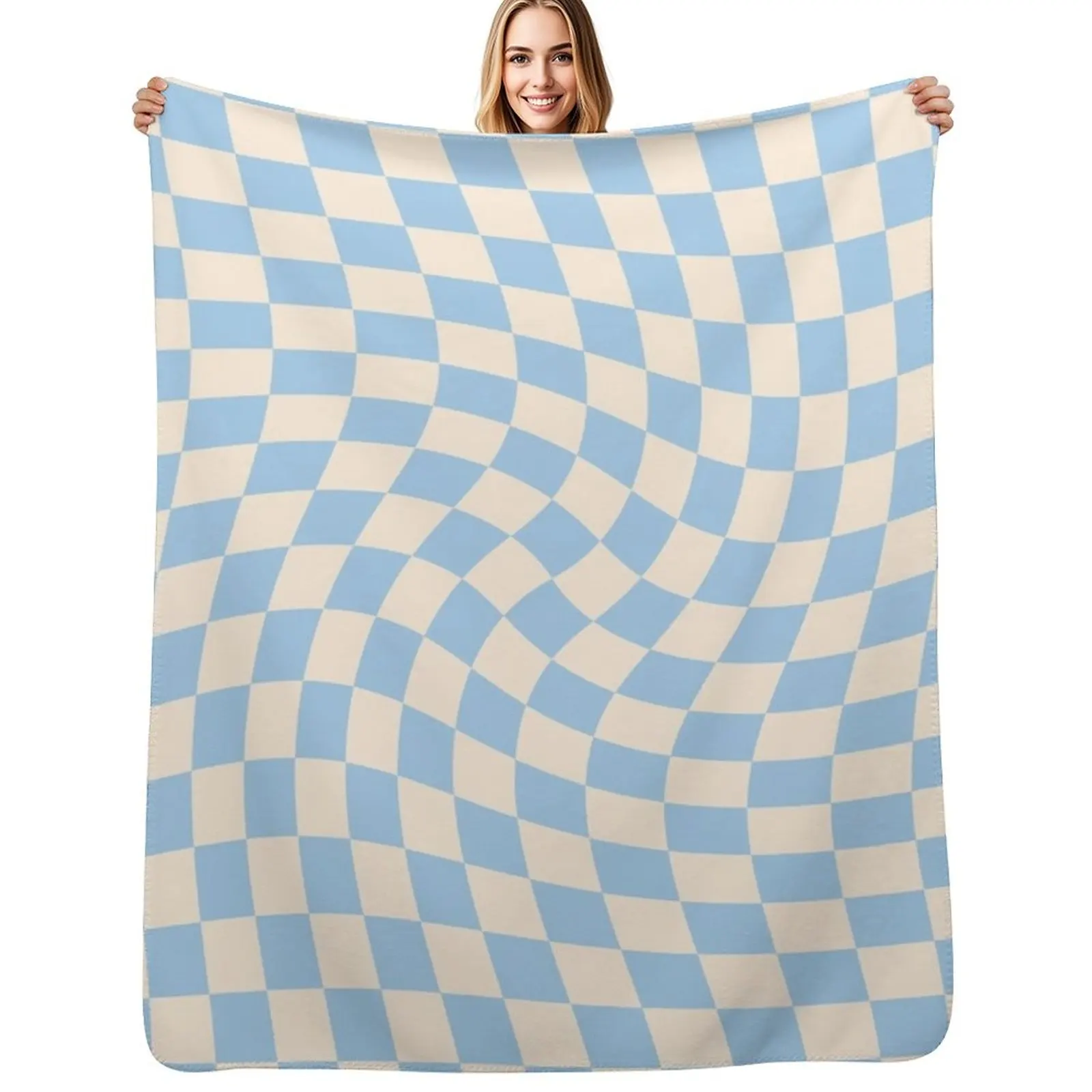 Check II - Baby Blue Twist Throw Blanket Summer Beddings Winter beds Sofas Thermal Beach Soft Beds Blankets