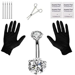 Belly Piercing Kit Professional Navel Piercing Kits 14G Belly Button Ring Piercing Needle Piercing Clamps Belly Piercing Starter