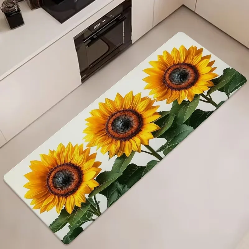 Rustic Wood Grain Sunflower Long Kitchen Runner Rug Home Letter Print Non Slip Floor Mat Farmhouse Hallway Indoor Carpet Decor