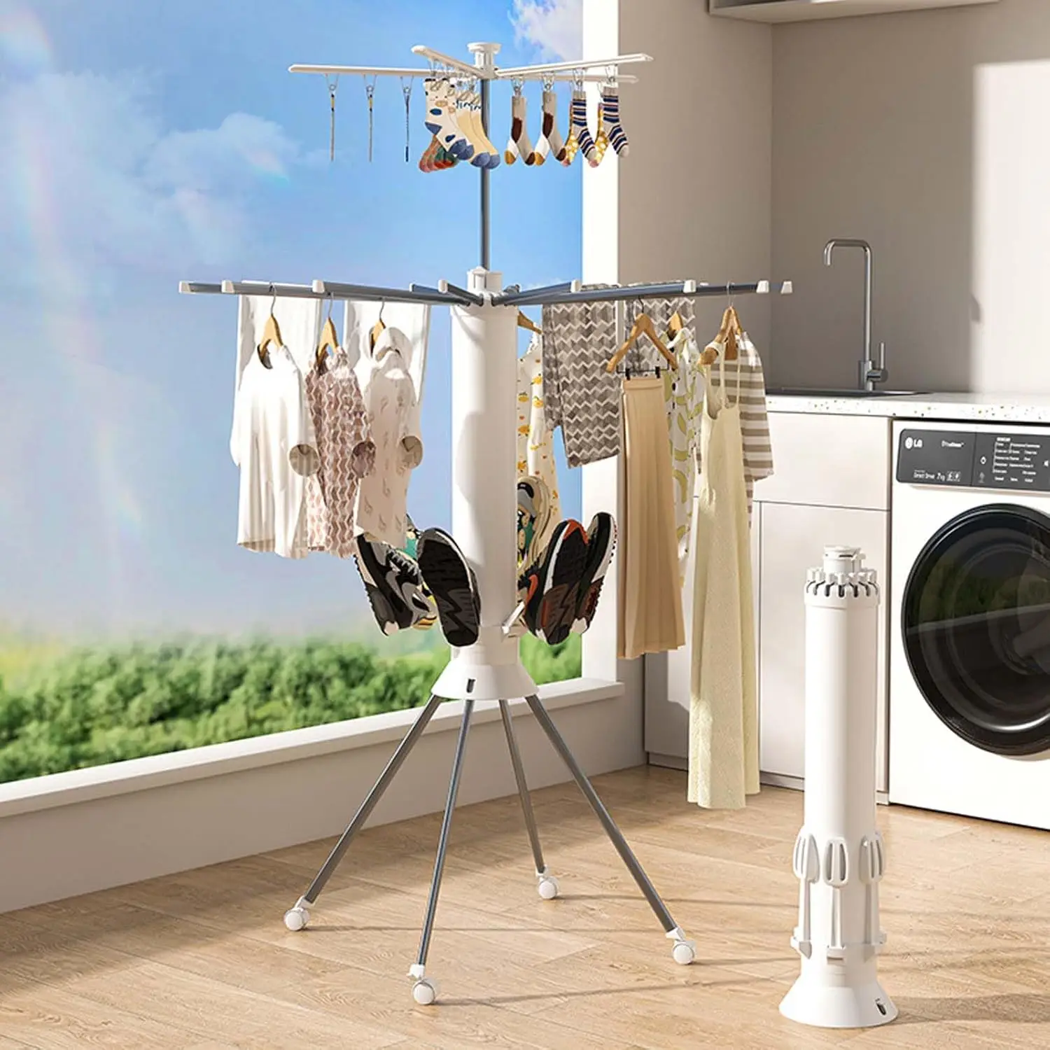 

Clothes Drying Rack Foldable Portable for Clothing with Clips Shoe Dryer Rack Outdoor Laundry Hanging for Clothes Socks Towel
