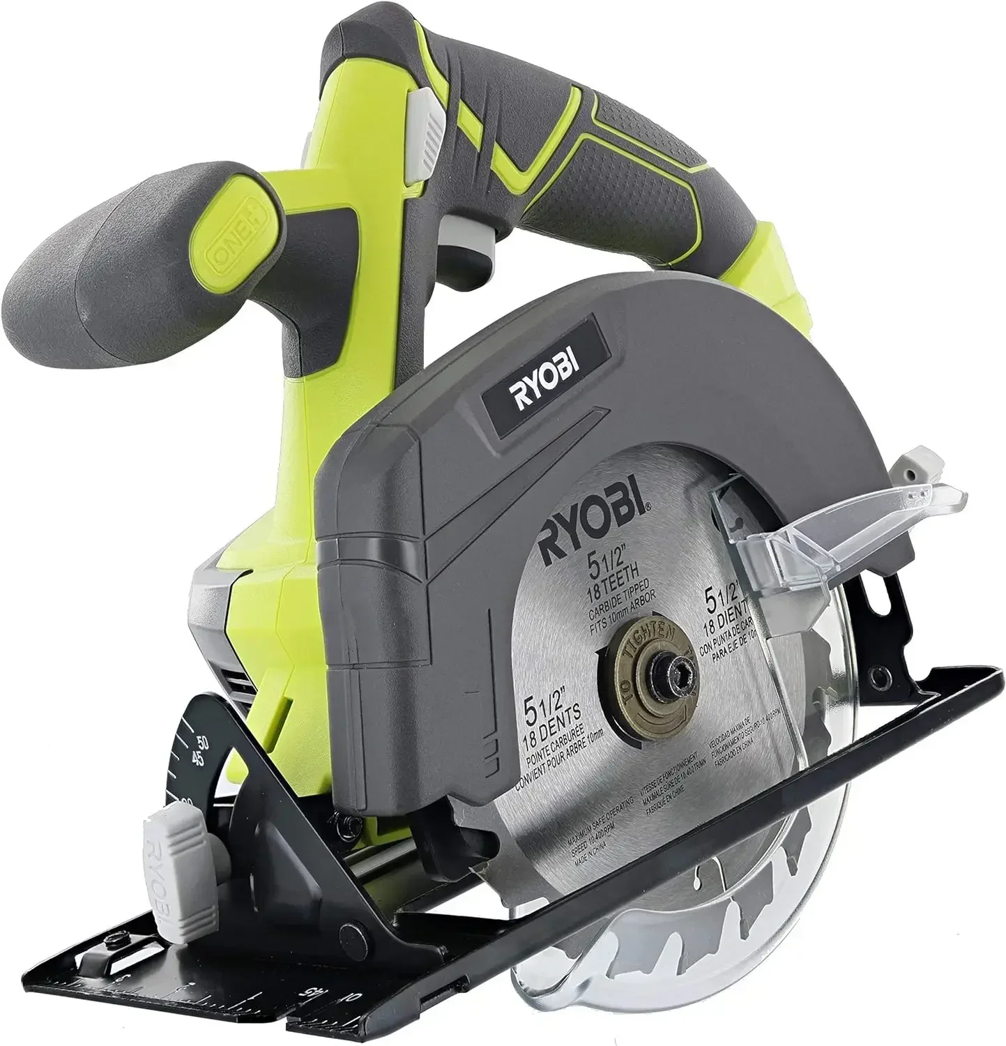 Ryobi oneリチウムイオンコードレス丸鋸、バッテリーは含まれていません、電動工具のみ、カッティングバー、グリーン、p505,18v、4,700 rpm、5、1/2"