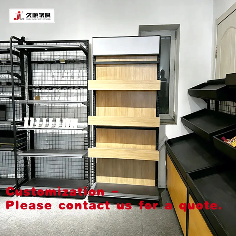 

Customize.JIUSHUN Durable Wood Grocery Shelf Customized Frame Supermarket Display Rack Shelves