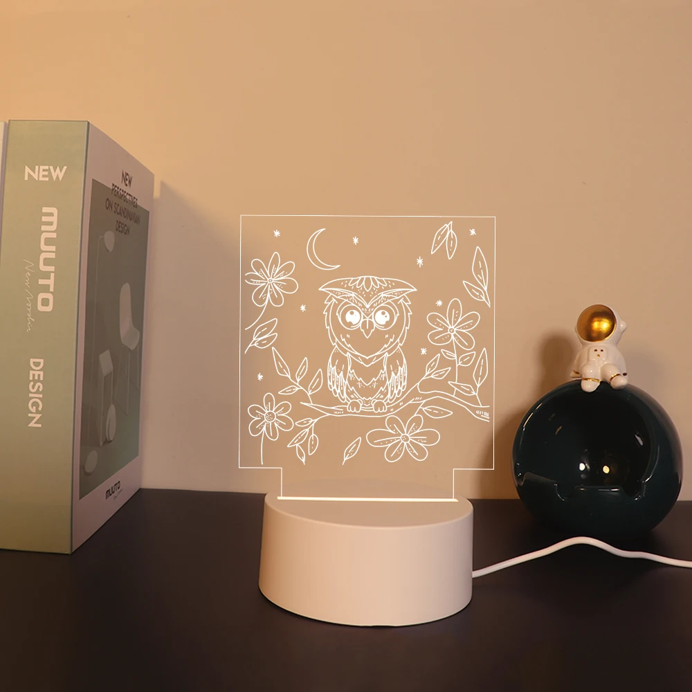 Veilleuse hibou 3D pour décor de chambre à coucher, cadeau d'anniversaire