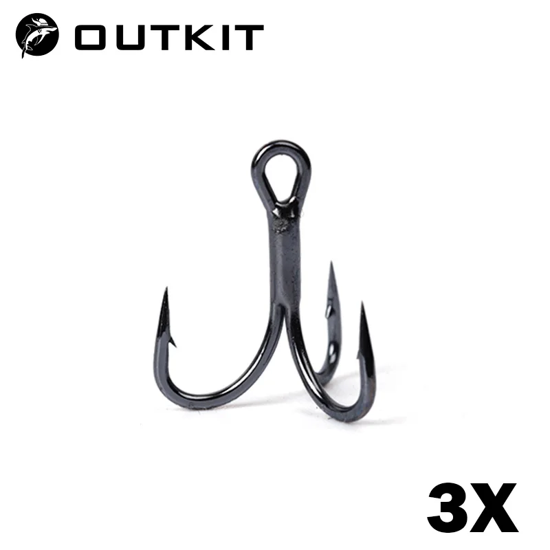 OUTKIT 10pcs 3x 6066 Strong Super Sharp Round Treble Hook Antirust High Carbon Steel 10-18# Sea Treble Hooks Fishing Tackle