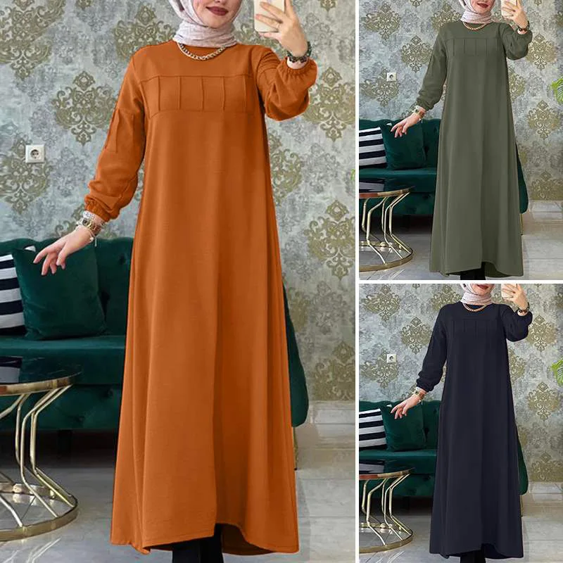 Orange Islamic Abaya Hijab For Women Moroccan Kaftan Sundress Solid Muslim Dress women Elegant Femme Mubarek Vintage Wear