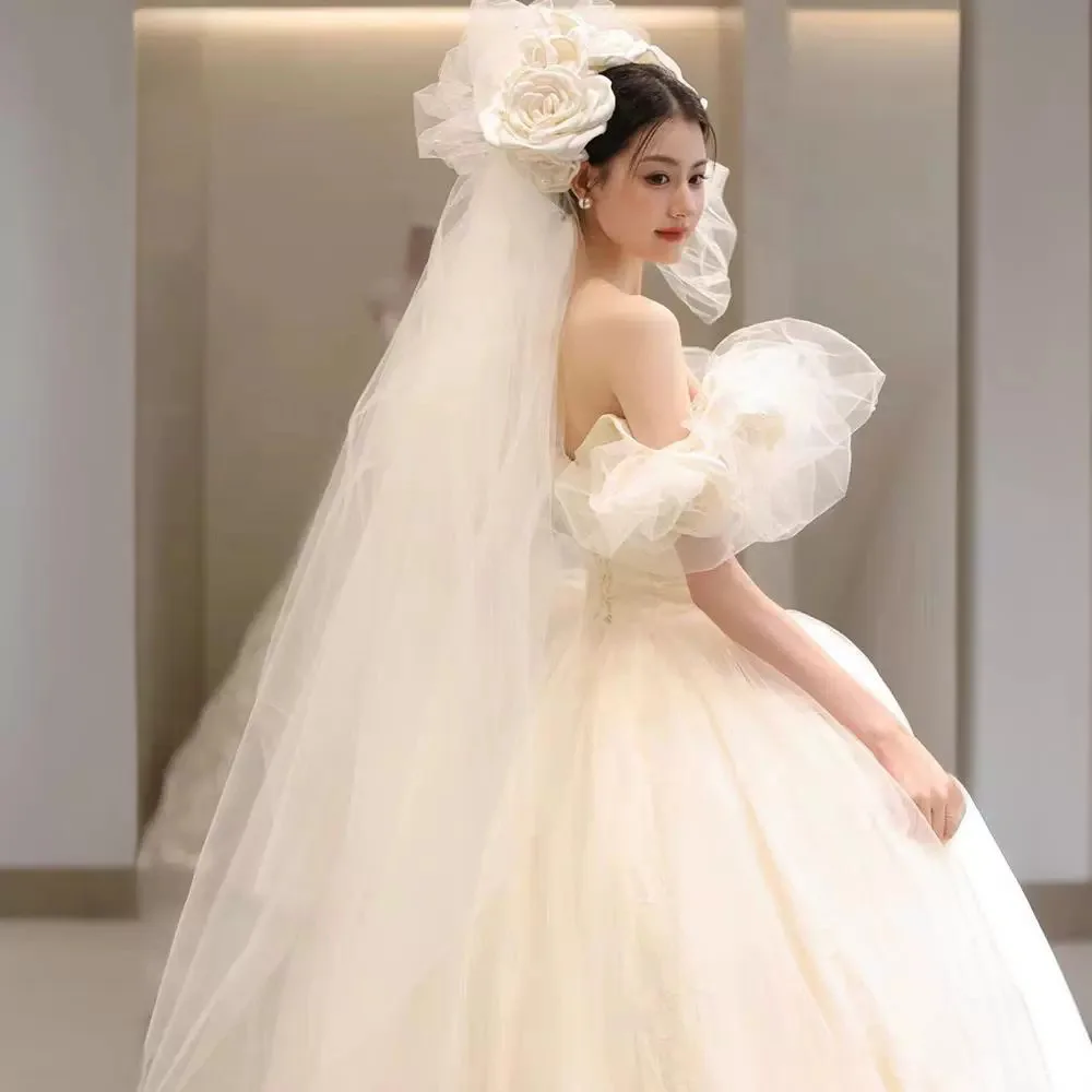 off-Shoulder Mori Style French Light Wedding Dress Main Yarn Advanced Texture 2026 New Dress Small Man
