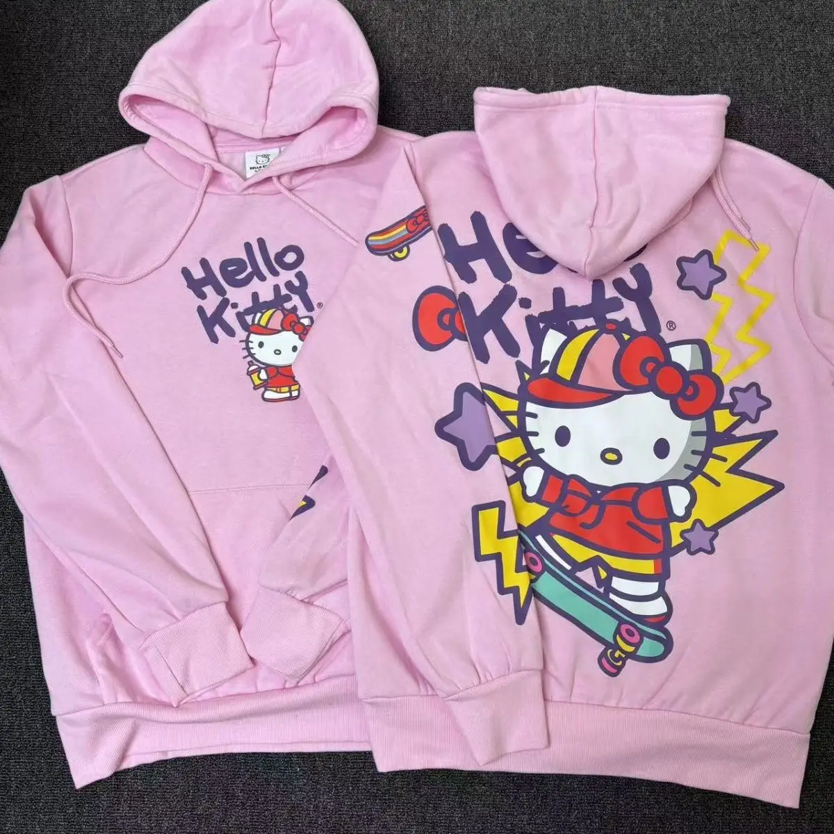 

Kawaii 100% хлопок Sanrio Hello Kitty, тяжелый милый свитер с героями мультфильмов, женский свитер с принтом, свободная стеганая куртка с капюшоном