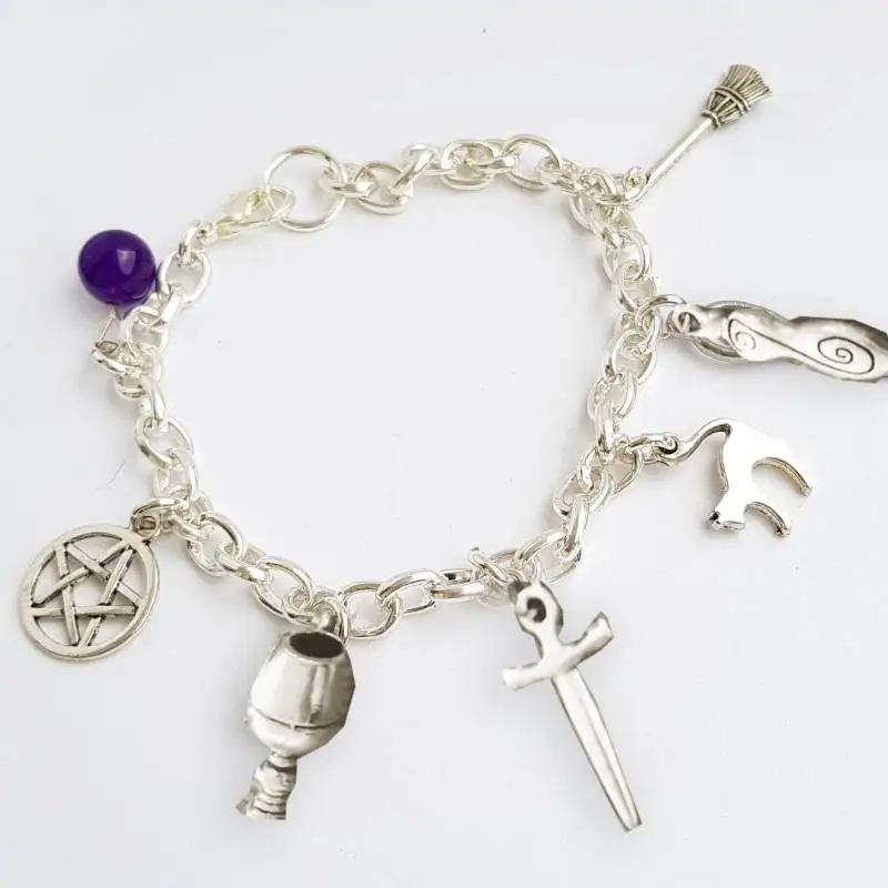 Silver Witches Anklet with Bells on to cleanse the path you walk Pagan Charm Bracelet