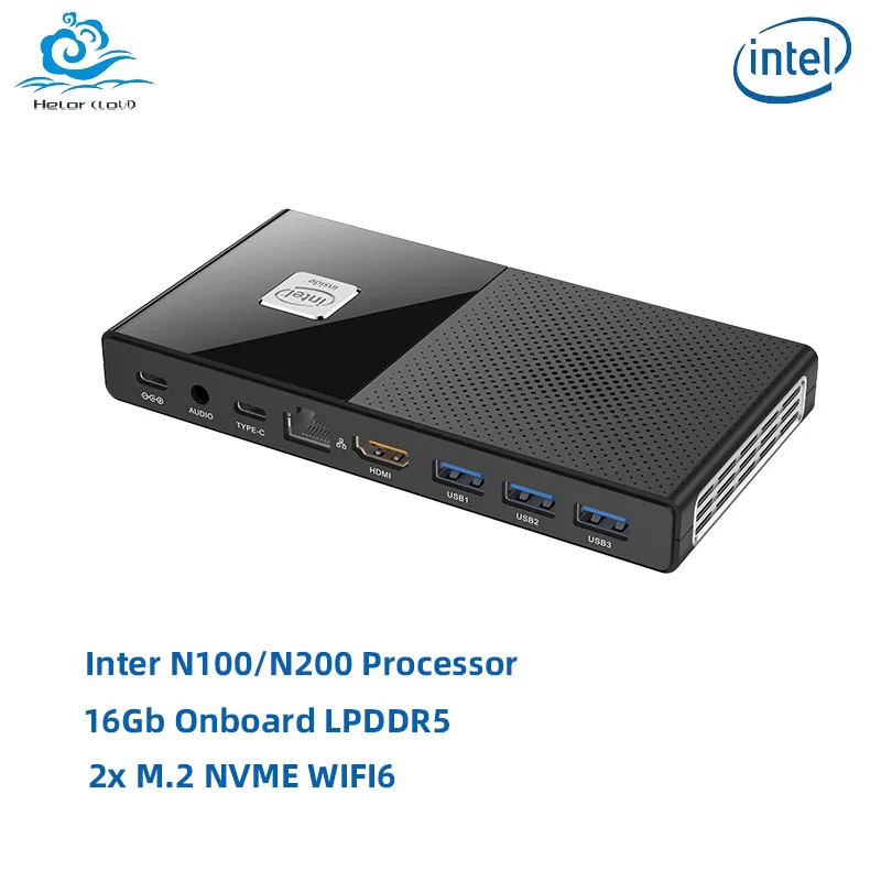 Portable Mini PC Inter Gen12 N100/N200 Processor with 3xUSB3.2 Type-C HDMI2.0 Support Win10/11 LINUX Bluetooth5.2 WiFi6 Computer