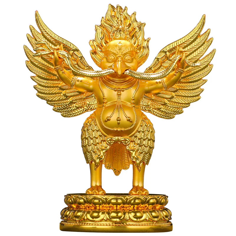 13cm China Tibet gilding Color painting Suparna Suparnin statue Tantra Garuda great golden-winged Peng birds sculpture