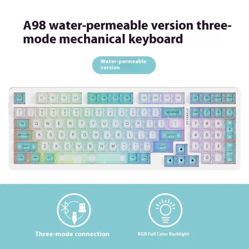 

Dareu A98 Tri-mode Wireless Bluetooth Wired Mechanical Keyboard Custom Gasket Structure Rgb Transparent Keyboard Cap Feel Good