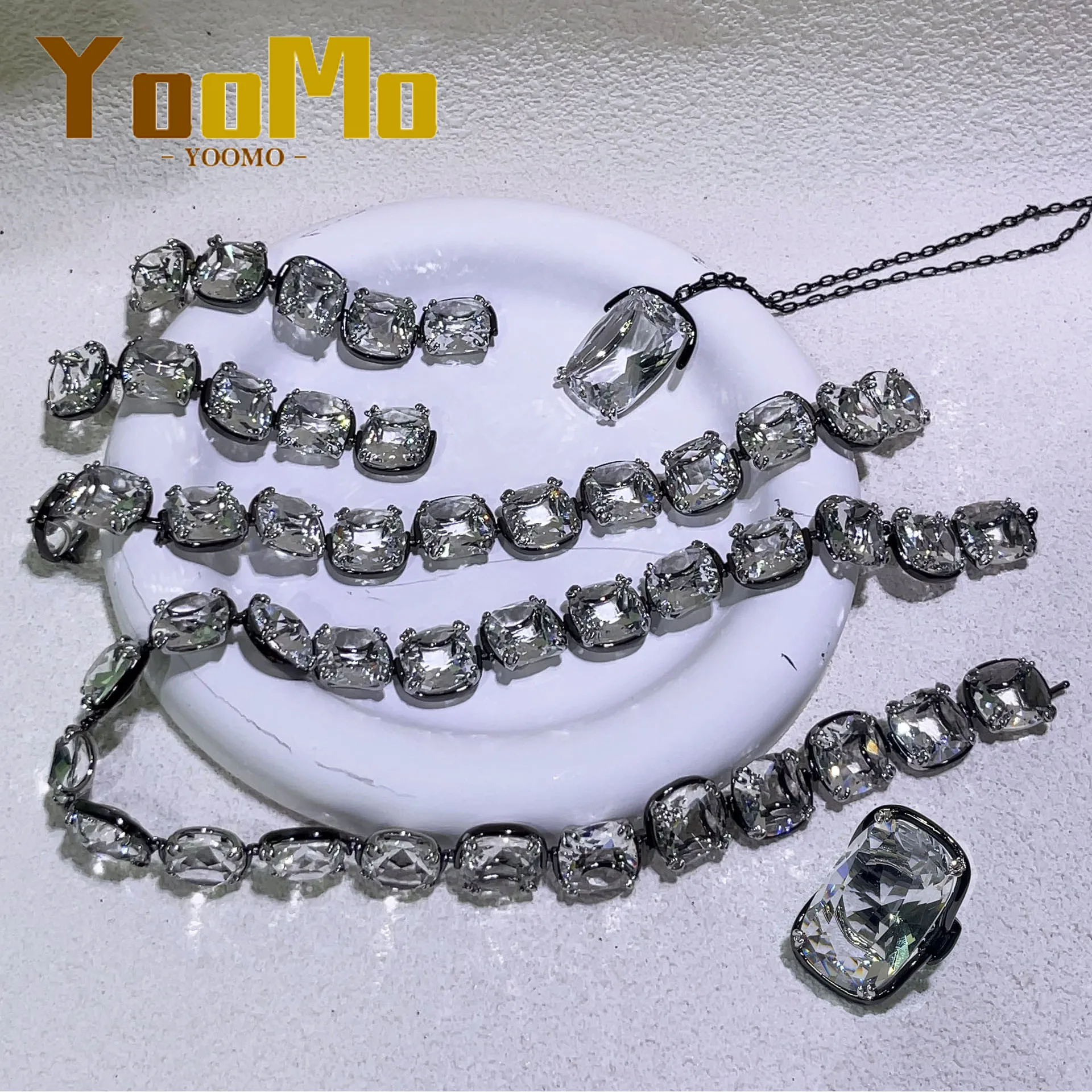 

High Quality Fine Jewelry Sets Luxury Black Gold Water Drop Crystal Earring Fashion Necklace Bracelet Romantic Gift for Women