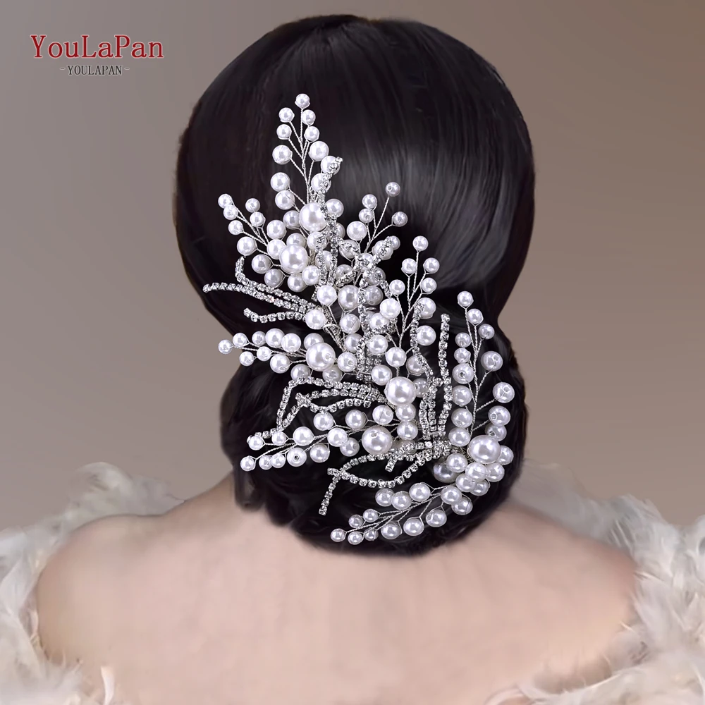 YouLaPan Pearl Bridal Hair Pieces Headwear Wedding Rhinestone Headband Trendy Woman Party Hair Accessories Handmade Tiara HP739