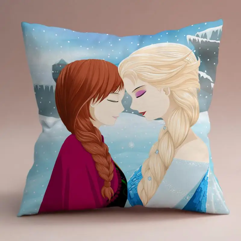 Disney Frozen Princess Cushion Cover Anime Action Figure Elsa Anna Princess Short Plush Home Decorative Sofa Pillow Case 45x45cm