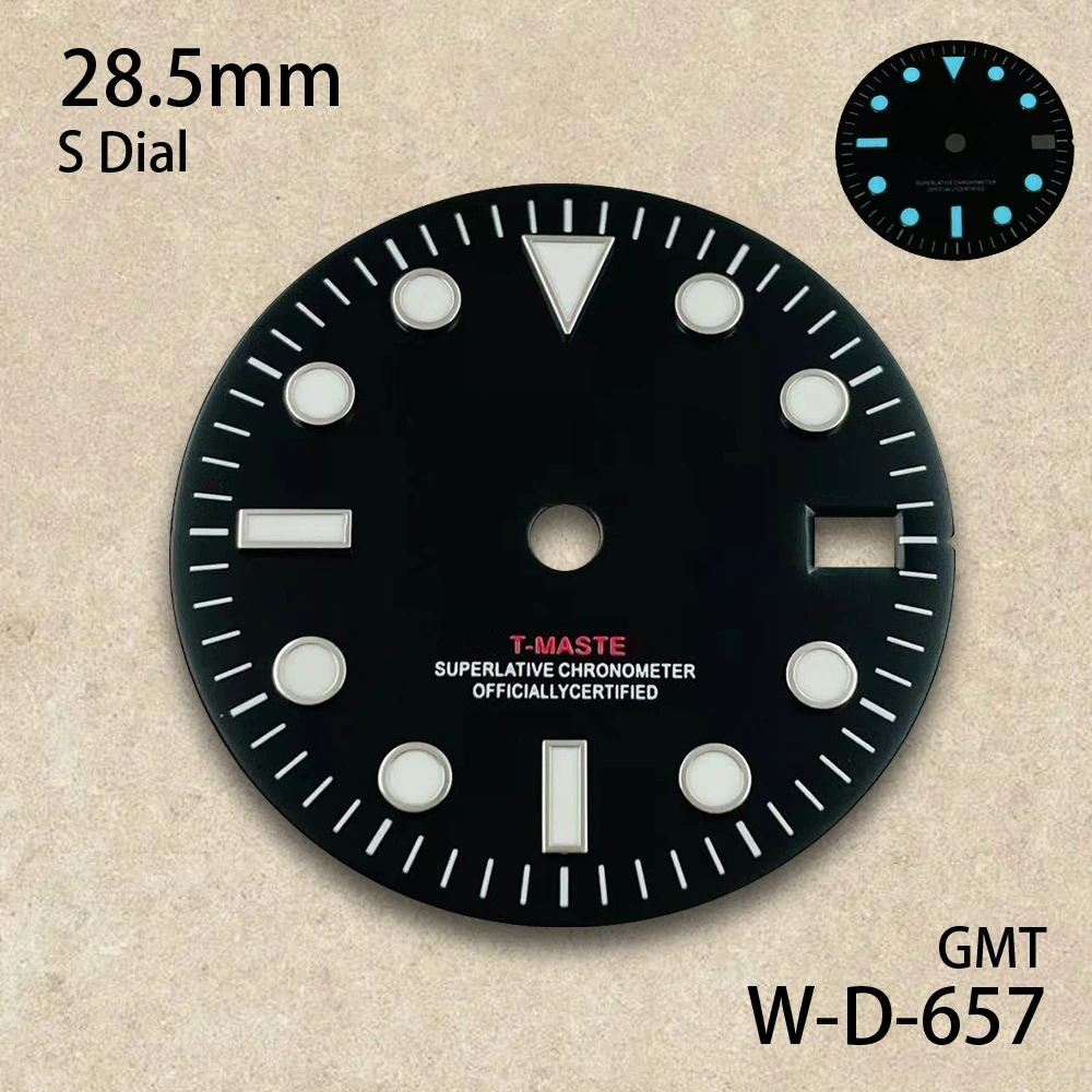 28.5mm Print S Logo GMT Dial Fit NH34 Japanese Movement Ice Blue Luminous Watch Modification Accessories