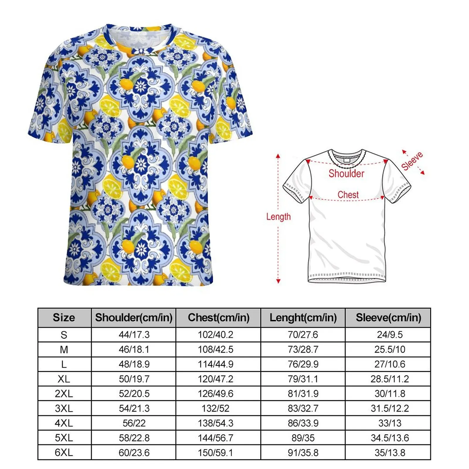 Vintage Fruit Print T-Shirt Sicilian Style Harajuku T-Shirts Mens Y2K Fun Tee Shirt Summer Short Sleeve Design Clothes 5XL 6XL