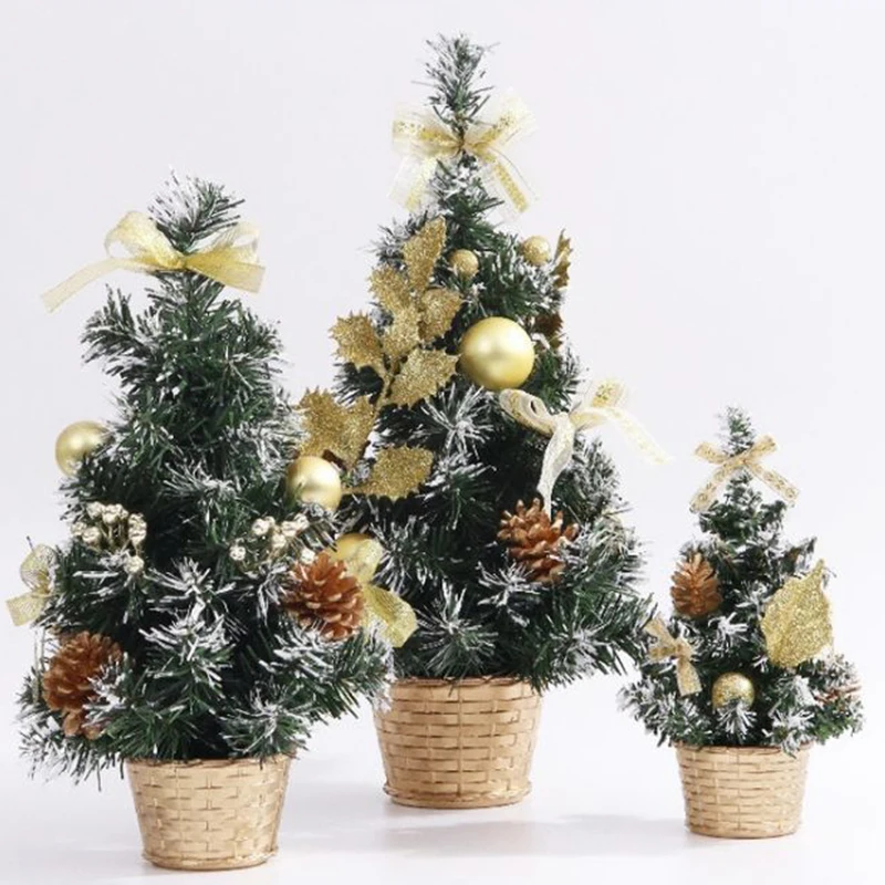 Table Mini Christmas Tree Festival Miniature 20cm Artificial Table Christmas Tree Home Decoration Navidad Ornament Xmas Gift