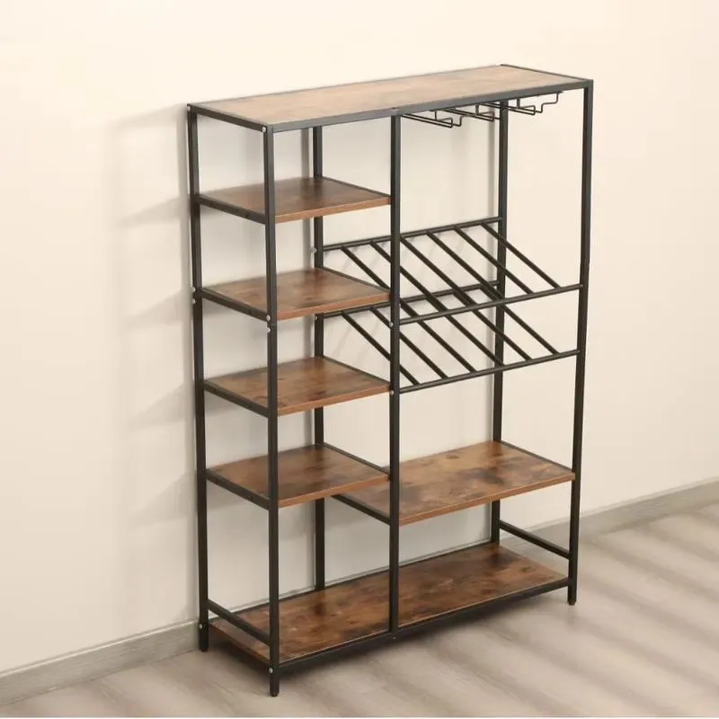 Modern Open Bookcase Solid Wood Multi Layer Storage Rack Floor to Ceiling Wine Rack Display Shelf Kitchen Island Cart