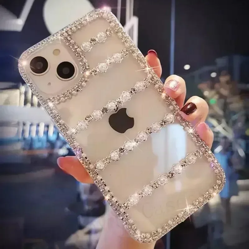 Bling Diamond Pearl Bow Phone Case For Samsung Galaxy S24 S10 S20 Plus S21 FE S22 23Ultra Note20 10 Flower Cover