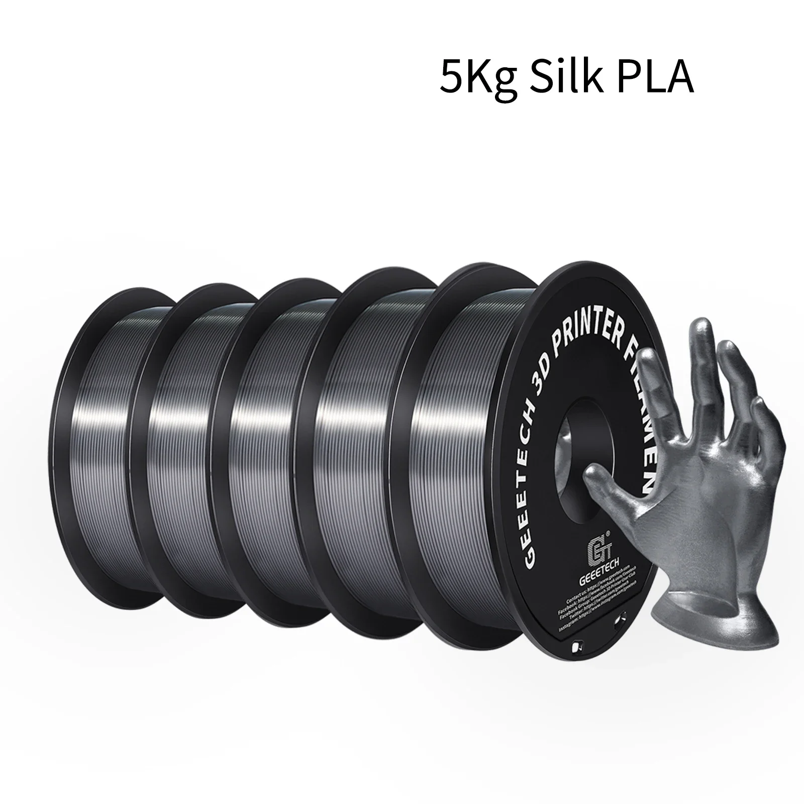 GEEETECH 5 kg 3D zijde PLA-filament 1,75 mm hoogglans oppervlak netjes verpakt dimensionale nauwkeurigheid /-0,02 mm vacuümverpakking