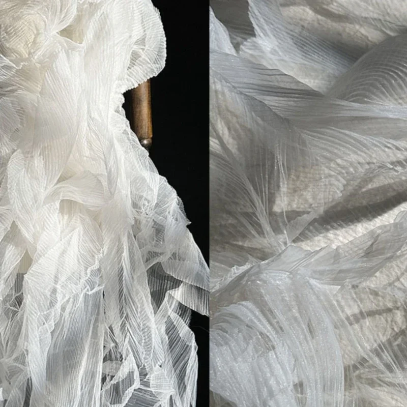 

Eugen Yarn White Texture Louver Pleated Fabric Creative Wedding Dress Pleated Fabric