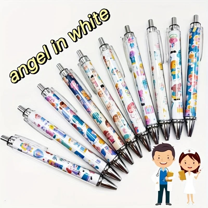 8 قطع/12 قطع أقلام قابلة للسحب ذات طابع طبي، أقلام كتابة بالحبر الأسود، مستلزمات مكتبية للمعلمين